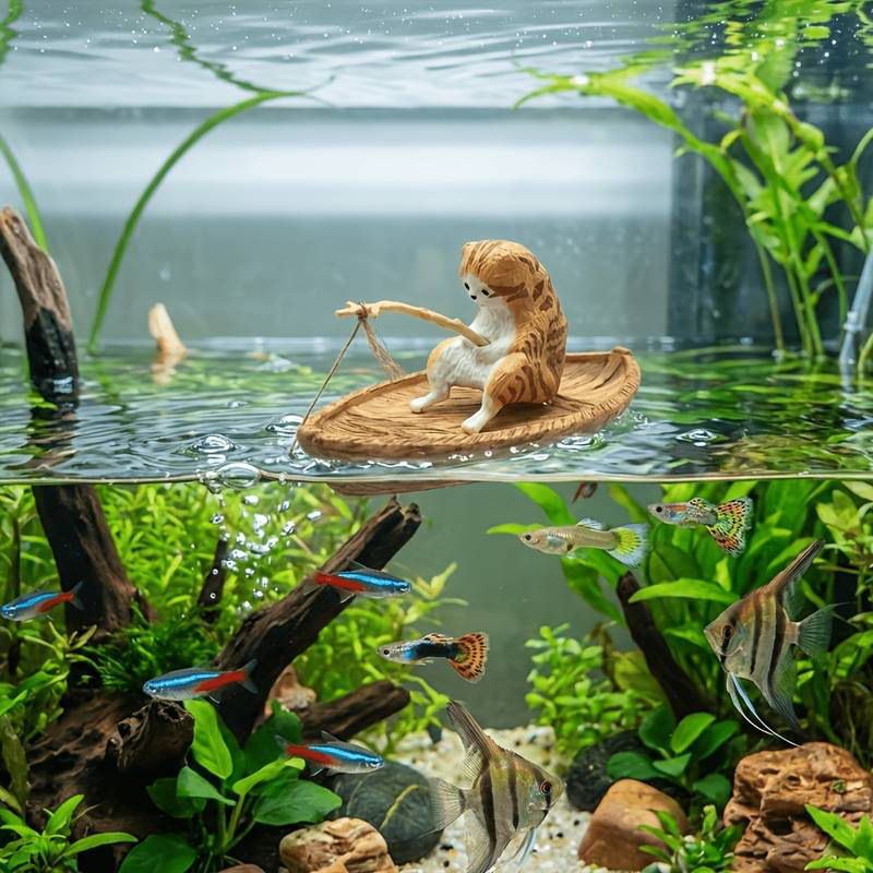 Marine Aquarium Orp - Creatief kattenvisserboot aquarium ornament van hoogwaardig,