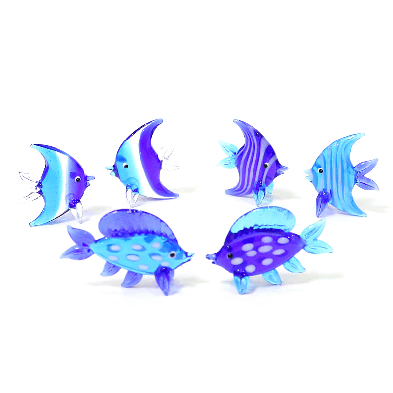 Marine Aquarium Orp - 2 stuks blauw Murano-glas zeevis mini-beeldjes